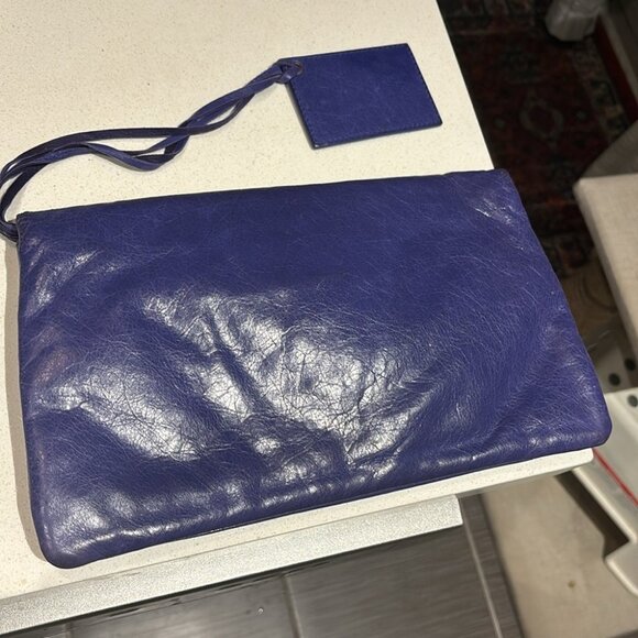 BALENCIAGA Agneau Giant 21 Rose Gold Hardware Envelope Clutch Bleu Lavande - Picture 8 of 14